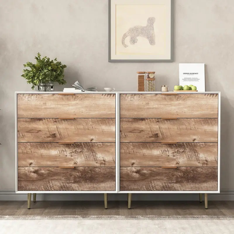 Commode en bois haute à 4 tiroirs, avec 4 pieds en métal, dispositif anti-basculement pour chambre, salon