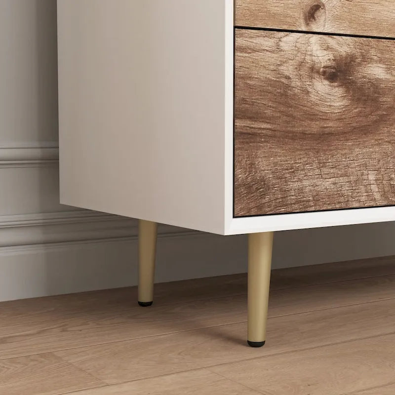 Commode en bois haute à 4 tiroirs, avec 4 pieds en métal, dispositif anti-basculement pour chambre, salon