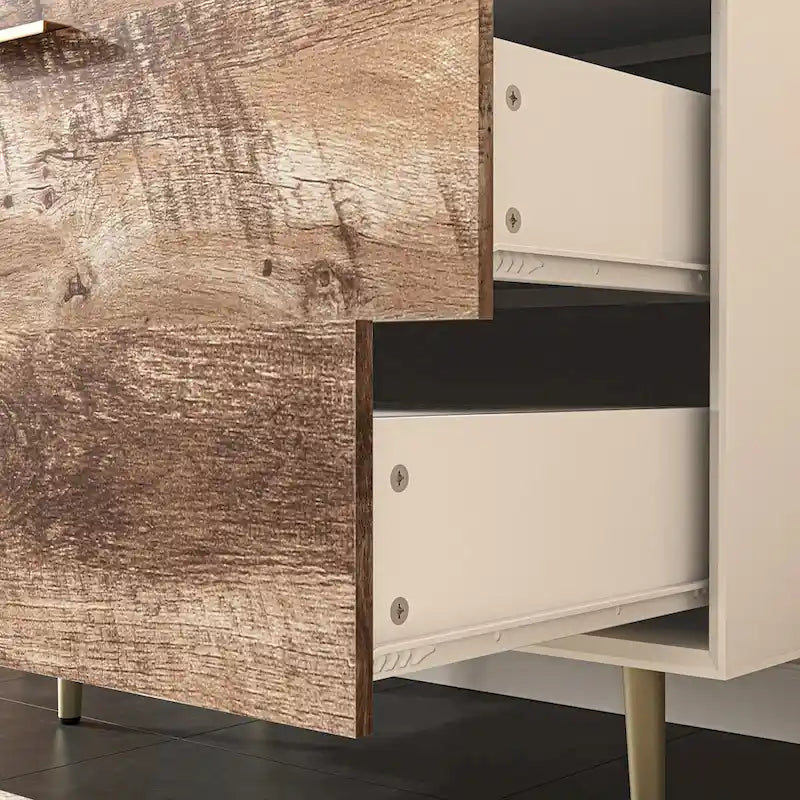 Commode en bois haute à 4 tiroirs, avec 4 pieds en métal, dispositif anti-basculement pour chambre, salon