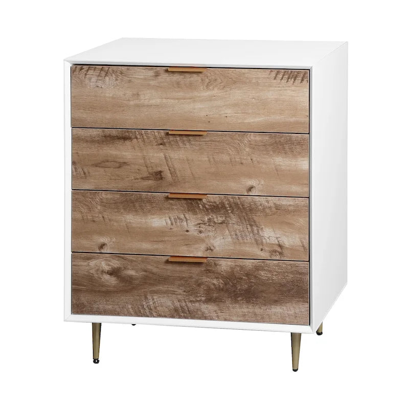 Commode en bois haute à 4 tiroirs, avec 4 pieds en métal, dispositif anti-basculement pour chambre, salon
