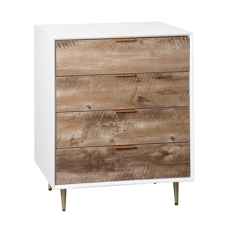 Commode en bois haute à 4 tiroirs, avec 4 pieds en métal, dispositif anti-basculement pour chambre, salon